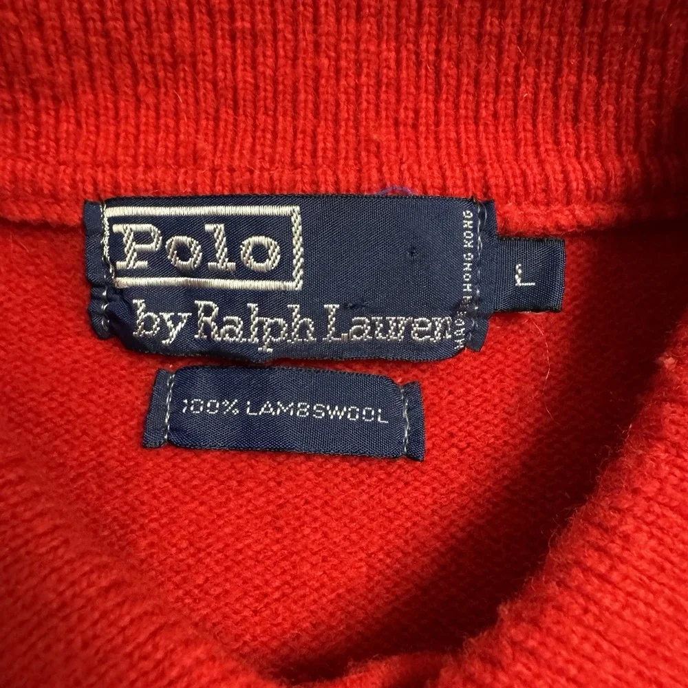 Vintage Polo Ralph Lauren Sweater Mens Large Red‎ Lambswool Collared Preppy